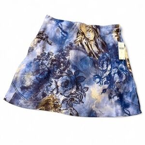 Anthropologie Blue Floral Mini Slip Skirt